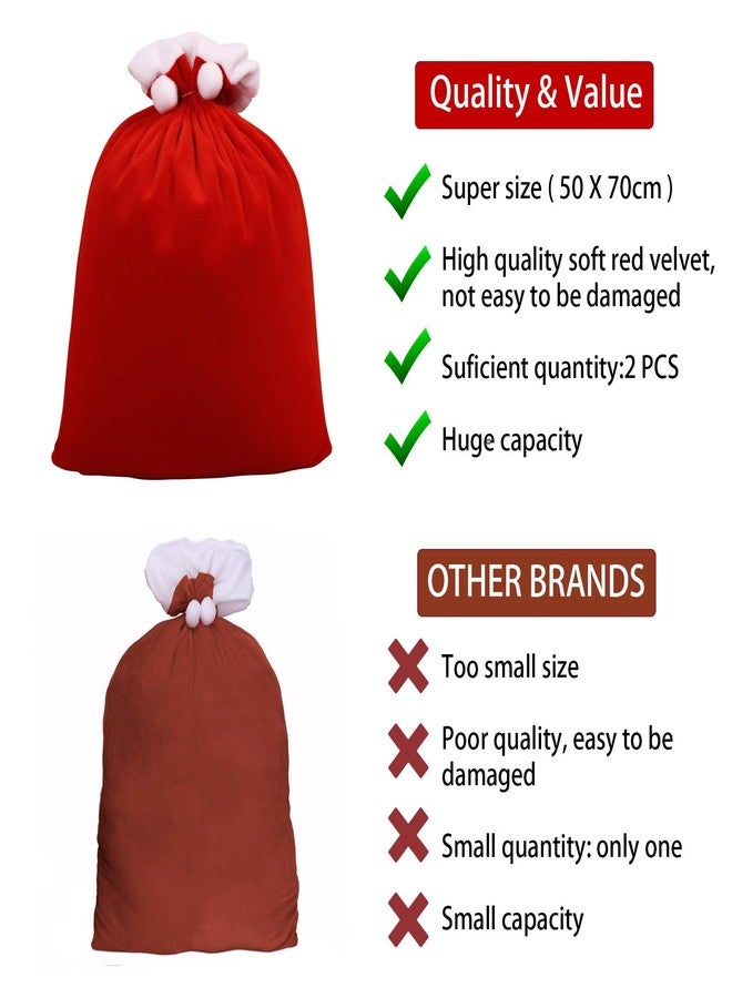 GlyinnHe 2pcs Christmas Velvet Santa Bags with Drawstring, Red Santa Gift Bags Large Christmas Gift Sack for Xmas Present Party Supply Costume Holiday Wrapping，2 Sizes - Image 4